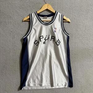 San Antonio Spurs NBA Youth 2XL Basketball Jersey Silver Black White Distressed